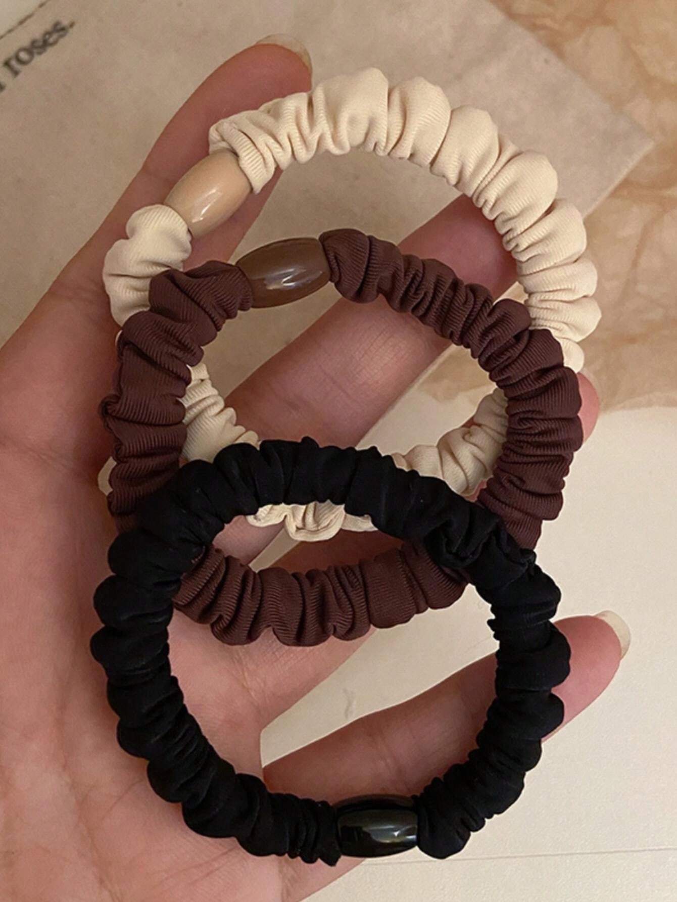 3pcs Women's Black, White, Brown 7cm/2.76in Thin Hair Scrunchies