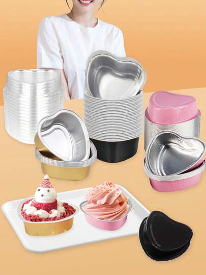 Cake Aluminum Foil Cup With Lid, Heart-Shaped Baking Cup, Shrimp, Pulled Egg Tin Foil Box, Pudding Cup