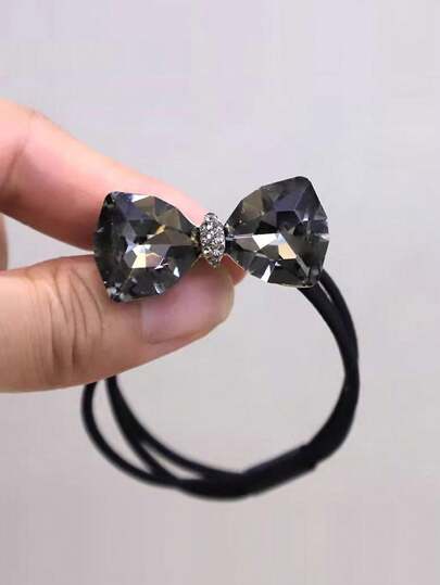 1个精致水晶蝴蝶结发圈，优雅发绳，适用于发髻、马尾辫等，猫耳情人节发圈，马尾辫发圈，发绳，发圈，发饰，头饰，橡皮筋