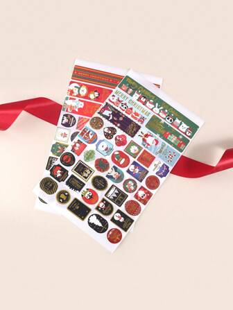 10 件/包，复古圣诞图案贴纸套装 - 用于日记装饰、剪贴簿装饰、工艺品装饰贴纸 - 时尚烫金工艺设计，用于独特的礼品包装和派对装饰贴纸