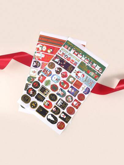 10 件/包，复古圣诞图案贴纸套装 - 用于日记装饰、剪贴簿装饰、工艺品装饰贴纸 - 时尚烫金工艺设计，用于独特的礼品包装和派对装饰贴纸
