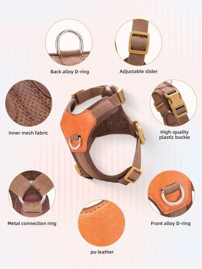 1 件复古宠物狗背带，可调节织带和优质 PU 皮革，透气网眼让您的狗狗随时感到舒适。