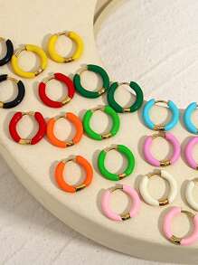 1Pair Enamel Oil Dripping Earrings For Women Stainless Steel Hoop Earrings Multicolor Minimalist Earrings For Christmas Birthday Daily Party Jewelry - Multicolor - View 3