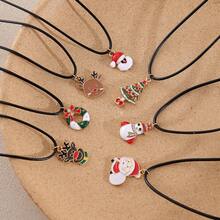 Christmas Series Enamel Pendant Necklace Snow Santa Claus Elk Charm Leather Rope Chain Adjustable Necklaces Jewelry Gift