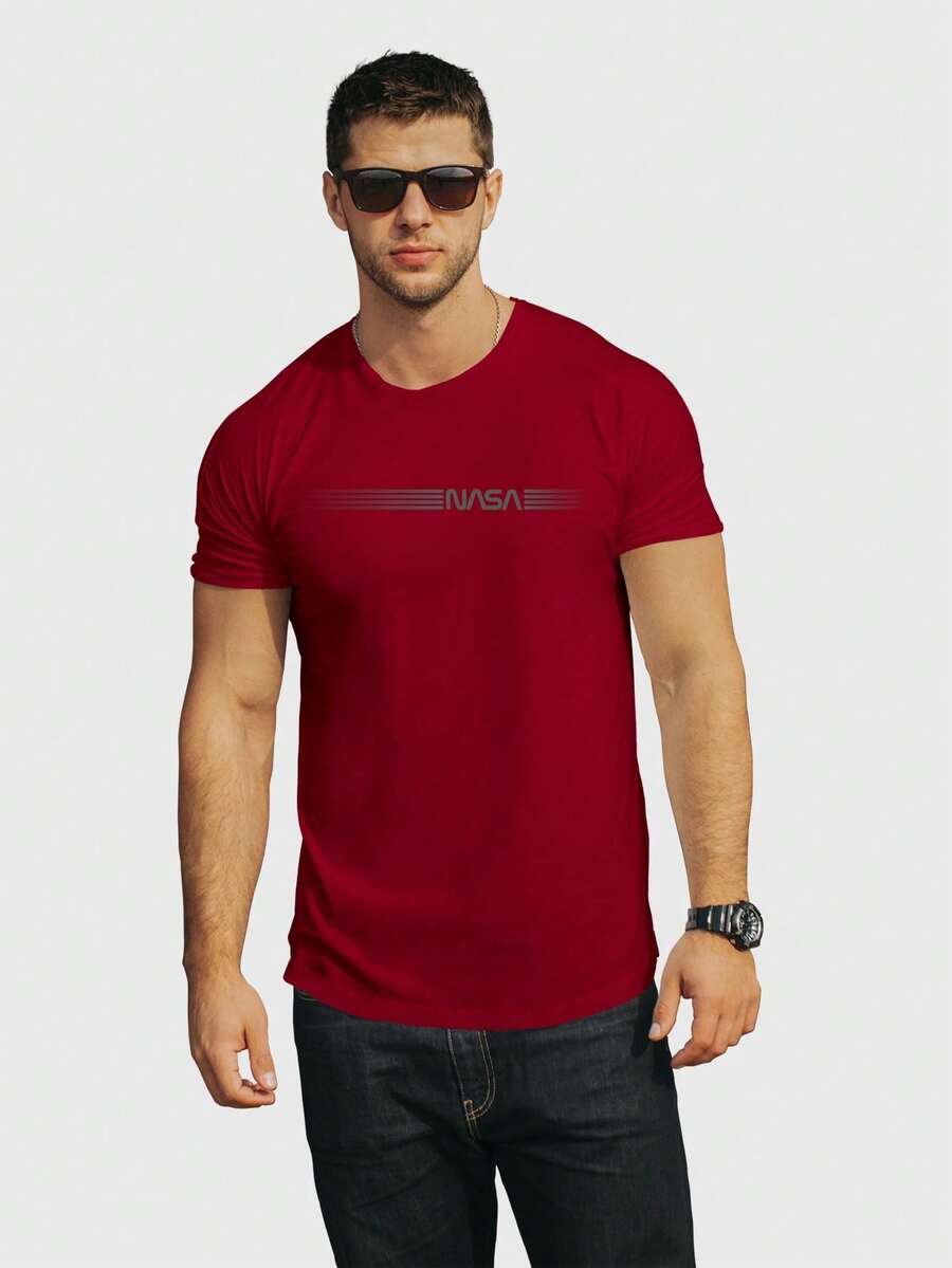 Space Agency Men's T-Shirt 100% Cotton - 酒紅色 - 查看 1