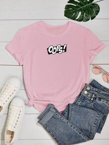 Baby Look T-Shirt Women's T Shirt Written Oops Stylish Cute Fashion Printed Various Colors 100% Cotton - 淺粉色 - 查看 2