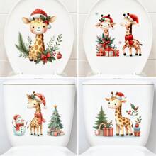 创意圣诞卡通厕所装饰墙贴，防水可移除浴室墙贴 - 多色 - 查看 1