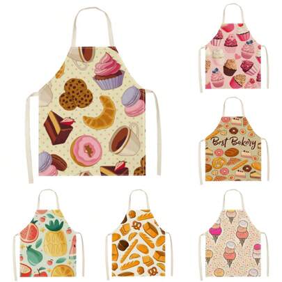 1pc 3D Pattern Linen Apron For Home Cooking, Kitchen Wear, And Cooking Enthusiasts