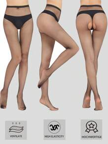 3 Stücke Damen Schwarze Fischnetz-Strumpfhose mit offenem Schritt, sexy Streetpunk-Stil Leggings für Frühling, Sommer, Herbst