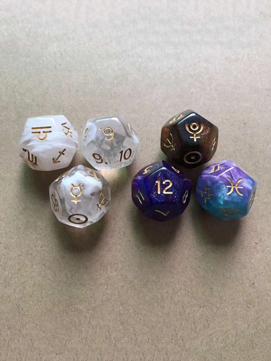 12pcs/Set Double-Color Starry Symbol Dice, 12-Sided Constellation Dice, 12-Sided Lucky Star System Dice, 3pcs (Random Style) - Multicolor - View 1