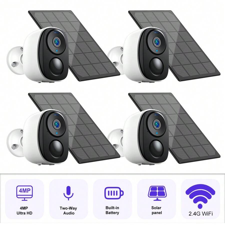 sansco Solar Security Cameras Wireless Outdoor 4 Pack - Battery Powered 4MP Video Surveillance Cameras For Home Security & Monitor, Full Color Night Vision, PIR Motion Detection, Two Way Audio - 白色 - 查看 1
