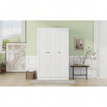 3-Door Shutter Wardrobe With Shelves, White