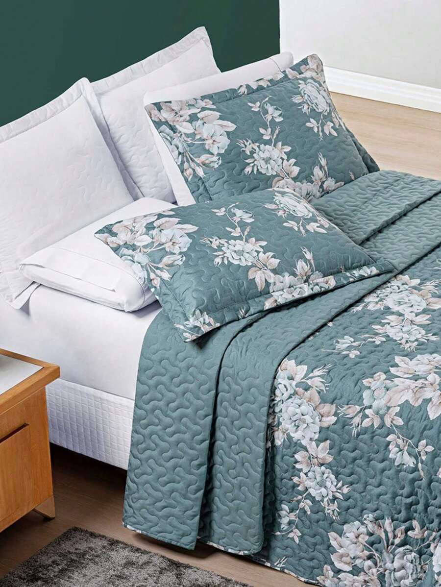 3 Piece Quilt Kit King\Queen\Double\Single 200 Thread Count Percale Double-Sided Quilted Printed Avere - 春天 - 查看 1