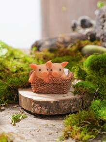 1pc Adorable Mini Pig Animal Figurine, Handpainted Waterproof Resin Home & Garden Decor Ornament, Bonsai Landscaping Mini Animal Statue, Yard Garden Decoration Mini Pig Sculpture