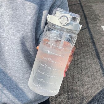 VRIUKNT de gran capacidad Botella de agua deportiva , 2000ml , doble bebiendo & de paja , portátil plástico transparente Botella de bebida para hombres , Mujer , estudiantes , verano