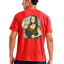Camiseta Masculina Algodão Monalisa Academia Camisa Premium Malha Fresca Blusa Penteado Gola Redonda Tecido Leve - Vermelho - Visão 2