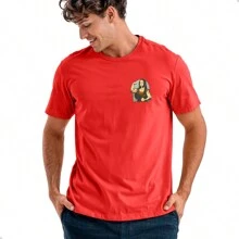 Camiseta Masculina Algodão Monalisa Academia Camisa Premium Malha Fresca Blusa Penteado Gola Redonda Tecido Leve - Vermelho - Visão 1