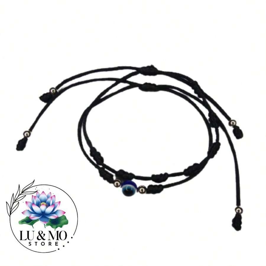 Bracelet Set 7 Knots Evil Eye 2 Bracelets 1mm Adjustable Wire - 黑色 - 查看 1