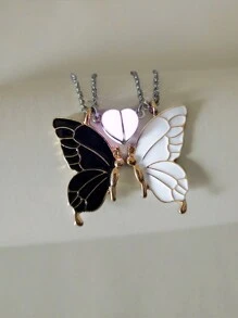 ATLVXJL 2pcs/Set Fashionable Luminous Butterfly Pendant Couples Retro Heart Love Glow In The Dark Stainless Steel Chain Charm Pendant Necklace For Couple Student Best Friend Or Valentine's Day Gift For Women Loved Ones Holiday Gifts Halloween Gift Valentines,Mom,Mother,Mother's Day,Gift