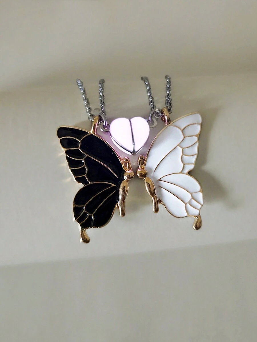 ATLVXJL 2pcs/Set Fashionable Luminous Butterfly Pendant Couples Retro Heart Love Glow In The Dark Stainless Steel Chain Charm Pendant Necklace For Couple Student Best Friend Or Valentine's Day Gift For Women Loved Ones Holiday Gifts Halloween Gift Valentines,Mom,Mother,Mother's Day,Gift