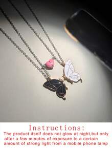 ATLVXJL 2pcs/Set Fashionable Luminous Butterfly Pendant Couples Retro Heart Love Glow In The Dark Stainless Steel Chain Charm Pendant Necklace For Couple Student Best Friend Or Valentine's Day Gift For Women Loved Ones Holiday Gifts Halloween Gift Valentines,Mom,Mother,Mother's Day,Gift