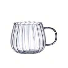 1/2/4/6 pièces - Tasse en verre rayée de 400 ml avec anse - Résistante à la chaleur, compatible micro-ondes, tasse en verre rayée transparente en forme de citrouille pour le café, le jus, les boissons froides, rentrée scolaire