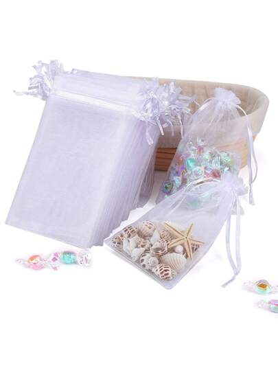 50pcs Drawstring Sheer Organza Gift Bags, Transparent Organza Pouches For Holiday, Birthday, Wedding, Party Favor,
