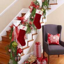 1PC Initial Stockings, 18'' Large Embroidered Monogram Knit Stocking, Holiday And Family Stocking For Fireplace Or Party Decoration Red-White Best Gifts Birthday Home Decor Christmas Decorations Room Decor Christmas Winter Christmas Decorations Home Christmas Gifts Christmas Decor - Red and White - View 5