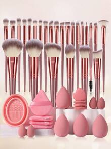 Set de 42 piezas de brochas de maquillaje que incluye 25 brochas de maquillaje, 4 esponjas de maquillaje, 4 mini esponjas de maquillaje, 4 borlas para los dedos, 1 tazón para limpiar brochas de maquillaje, adecuado para aplicar polvos, líquidos, base, rubor, sombras de ojos. Set de brochas de maquillaje, kit de brochas de maquillaje, set de maquillaje completo, set de regalo de maquillaje - Multicolor - Ver 12