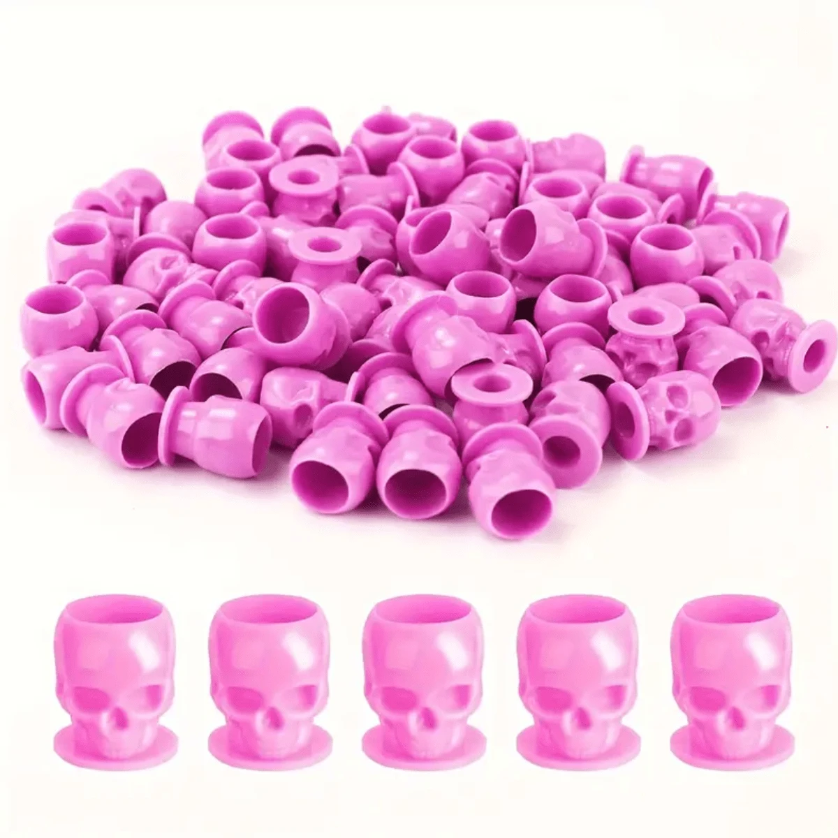 Cups Caps Retapas Para Tinta De Tatuar Calavera 25 Piezas Tattoo - Rosa - Ver 1