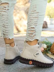 大码冬季新款毛绒保暖女靴休闲雪地靴 - 米色 - 查看 3