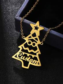 1PC Dây chuyền thép không gỉ tùy chỉnh hình cây thông Noel, Quà tặng trang sức, Tên tùy chỉnh Phong cách đơn giản hàng ngày, Sản phẩm bao gồm Hộp quà, Quà tặng ngày lễ tình nhân, Quà tặng sinh nhật, Quà tặng ngày của mẹ, Quà tặng hàng ngày - Vàng - Xem 2