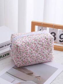 Set de genți de machiaj cu model floral și matlasat pentru femei, geantă estetică pentru cosmetice, cutie pentru ruj, medicină, parfum, tampon, posetă pentru monede, suport pentru carduri, geantă ușoară, pufoasă, cu articole de toaletă pentru depozitare, utilizare zilnică.