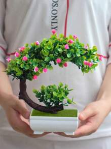 1件仿真盆栽植物，假花草球盆景，家居装饰桌面摆件套装，仿真植物，家居装饰，房间装饰，2025年圣诞礼物，完美的生日和节日礼物，情人节和圣诞节装饰品，适合所有季节 - 粉色 - 查看 3