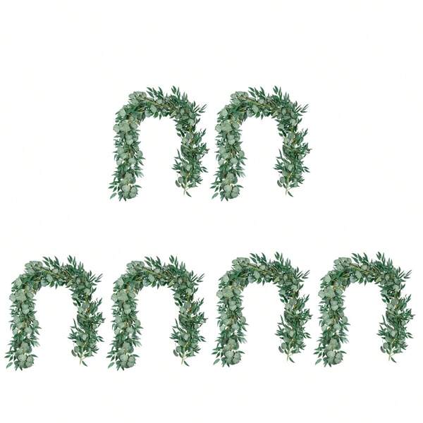 Der Rose 4/6/8 Pcs Artificial Eucalyptus Garland With Willow Leaves, 6.5 Ft Fake Greenery Vines Swag For Room Wedding Farmhouse Table Runner Doorways Indoor Outdoor Decor