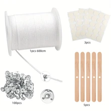 200ft Candle Wicks - Candle Wicks With 100pcs Metal Wicks, 60pcs Candle Labels, 5pcs Wooden Wick Holders, Soy Wax Candle Wicks DIY Craft Candle Making Supplies Kit