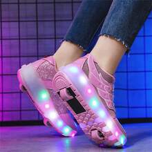 Nuevos patines con ruedas con luces LED a la moda para deportes al aire libre, para adolescentes y estudiantes - Rosa - Ver 8