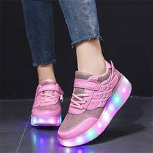 Nuevos patines con ruedas con luces LED a la moda para deportes al aire libre, para adolescentes y estudiantes - Rosa - Ver 9