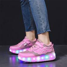 Nuevos patines con ruedas con luces LED a la moda para deportes al aire libre, para adolescentes y estudiantes - Rosa - Ver 5