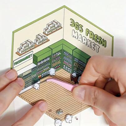 Free Cutting Puzzle DIY Manual Decompression Korean Style Miniature Scene Storage Stickers 3D Stacking Three-Dimensional Small House Stickers, Notebook Stickers, Desktop Decorations Back To School