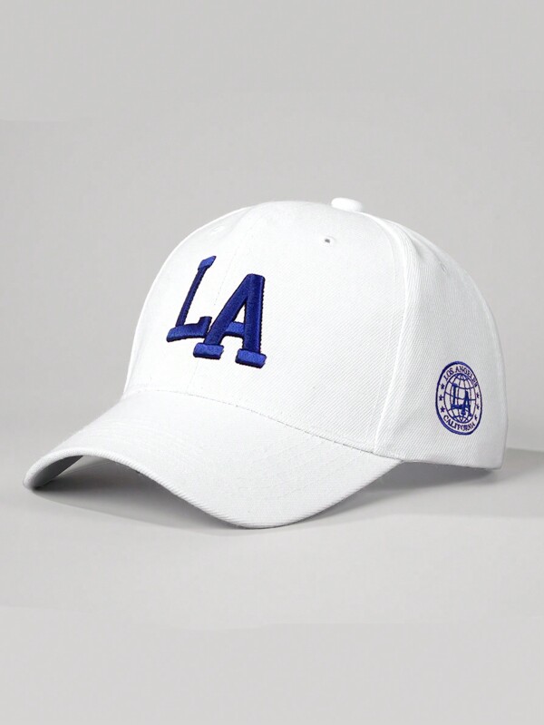 1pc Embroidered "LA" Soft Top Slightly Curved Brim Baseball Cap, Adjustable Sun Protection Casual Hat, Suitable For Outdoor Spring & Autumn Travel, Beach Vacation, For Men & Women, Y2K Style