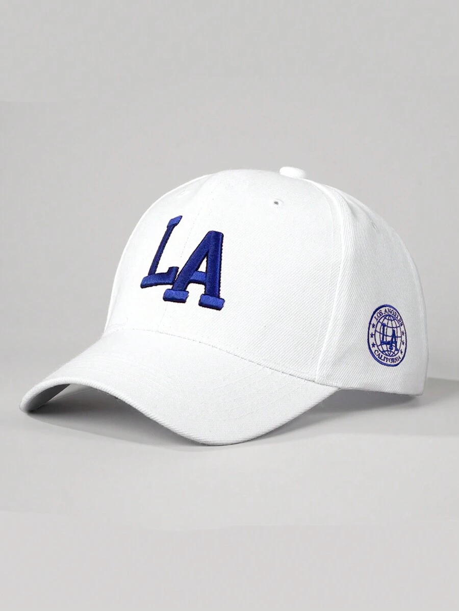 1pc Embroidered "LA" Soft Top Slightly Curved Brim Baseball Cap, Adjustable Sun Protection Casual Hat, Suitable For Outdoor Spring & Autumn Travel, Beach Vacation, For Men & Women, Y2K Style