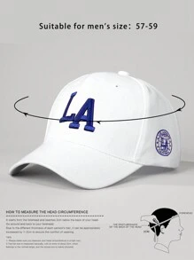 1pc Embroidered "LA" Soft Top Slightly Curved Brim Baseball Cap, Adjustable Sun Protection Casual Hat, Suitable For Outdoor Spring & Autumn Travel, Beach Vacation, For Men & Women, Y2K Style