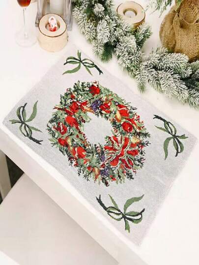 Bộ 1/4 miếng lót đĩa trang trí Giáng sinh nhiều màu bằng Polyester, đồ trang trí nhà bếp Giáng sinh, bộ bàn tiệc, miếng lót bàn ăn, không khí ngày lễ