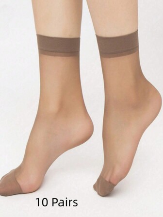 10 Pairs Women Coffee Crystal Stockings Fashionable And Versatile Suitable For Daily Use