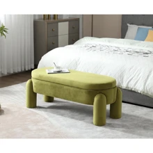 WAHSON OFFICE CHAIRS 1PC Wahson Foldable Storage Bench Bouclelette Bench, Bed Bench For Living Room And Bedroom, Entryway Bench With Design And Modern End Bench, White - 綠色 - 查看 5