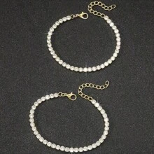 2pcs/Set Men's Simple Hip Hop Rhinestone Bracelet - Silver - View 8