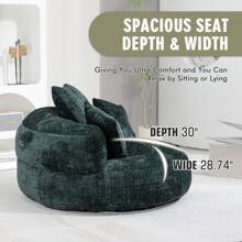 Chenille Lazy Sofa, Single Seat Bean Bag Sofa Chair, High-Back Durable Soft Comfort Recliner, Casual Living Room Sofa Chair, Includes 3 Pillows, Indoor/Outdoor Use, No Assembly Required, Suitable For Living Room, Bedroom, Dormitory And Apartment (Emerald) - Màu xanh lá cây đậm - Xem 6