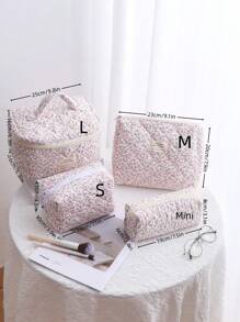 Set de genți de machiaj cu model floral și matlasat pentru femei, geantă estetică pentru cosmetice, cutie pentru ruj, medicină, parfum, tampon, posetă pentru monede, suport pentru carduri, geantă ușoară, pufoasă, cu articole de toaletă pentru depozitare, utilizare zilnică.