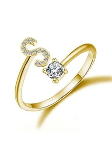 1pc Initials Letter A-Z Adjustable Ring For Women Sterling Silver Personalized Rings Fine Jewelry Birthday Gift